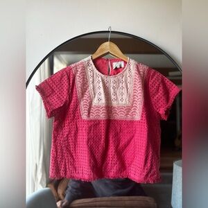Label Ritukumar Red and Cream Short Sleeve Top